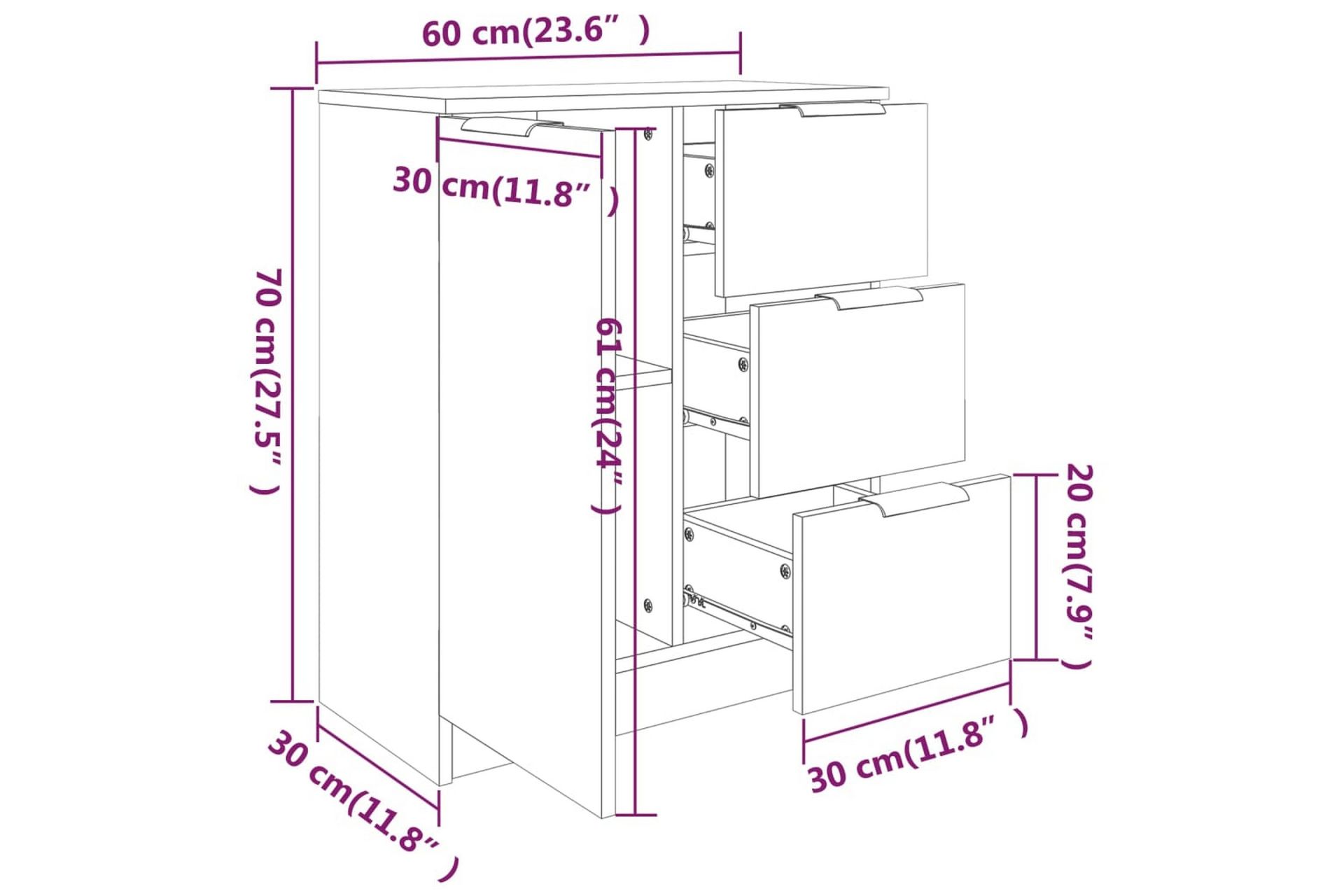 beBasic skænke 2 stk. 60x30x70 cm konstrueret træ betongrå - GrÃ¥ - Opbevaring - Opbevaringsmøbler - Skænke & sideboards