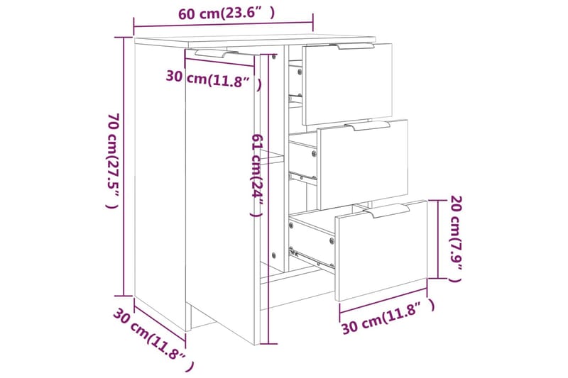 beBasic skænke 2 stk. 60x30x70 cm konstrueret træ betongrå - GrÃ¥ - Skænke & sideboards