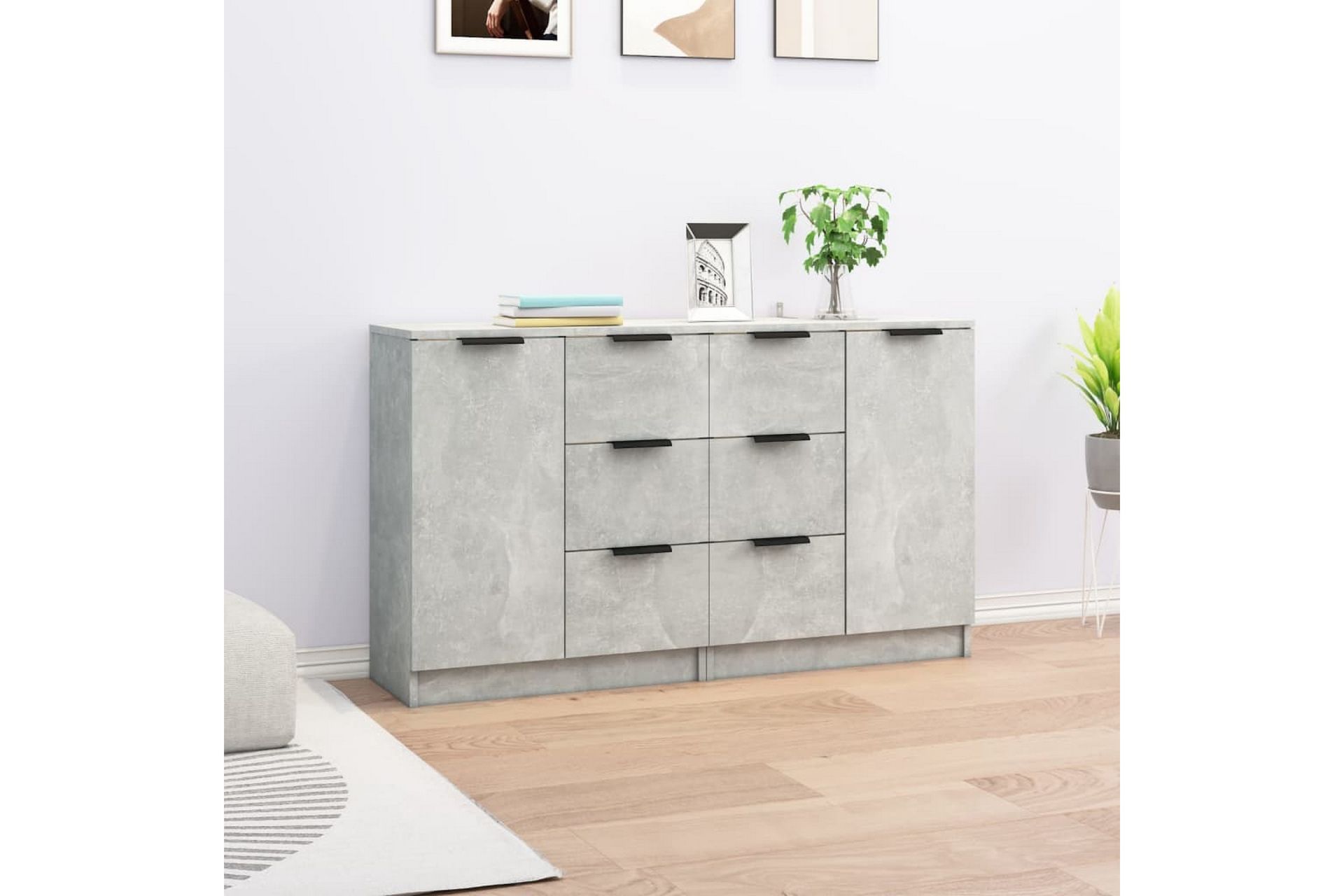 beBasic skænke 2 stk. 60x30x70 cm konstrueret træ betongrå - GrÃ¥ - Opbevaring - Opbevaringsmøbler - Skænke & sideboards