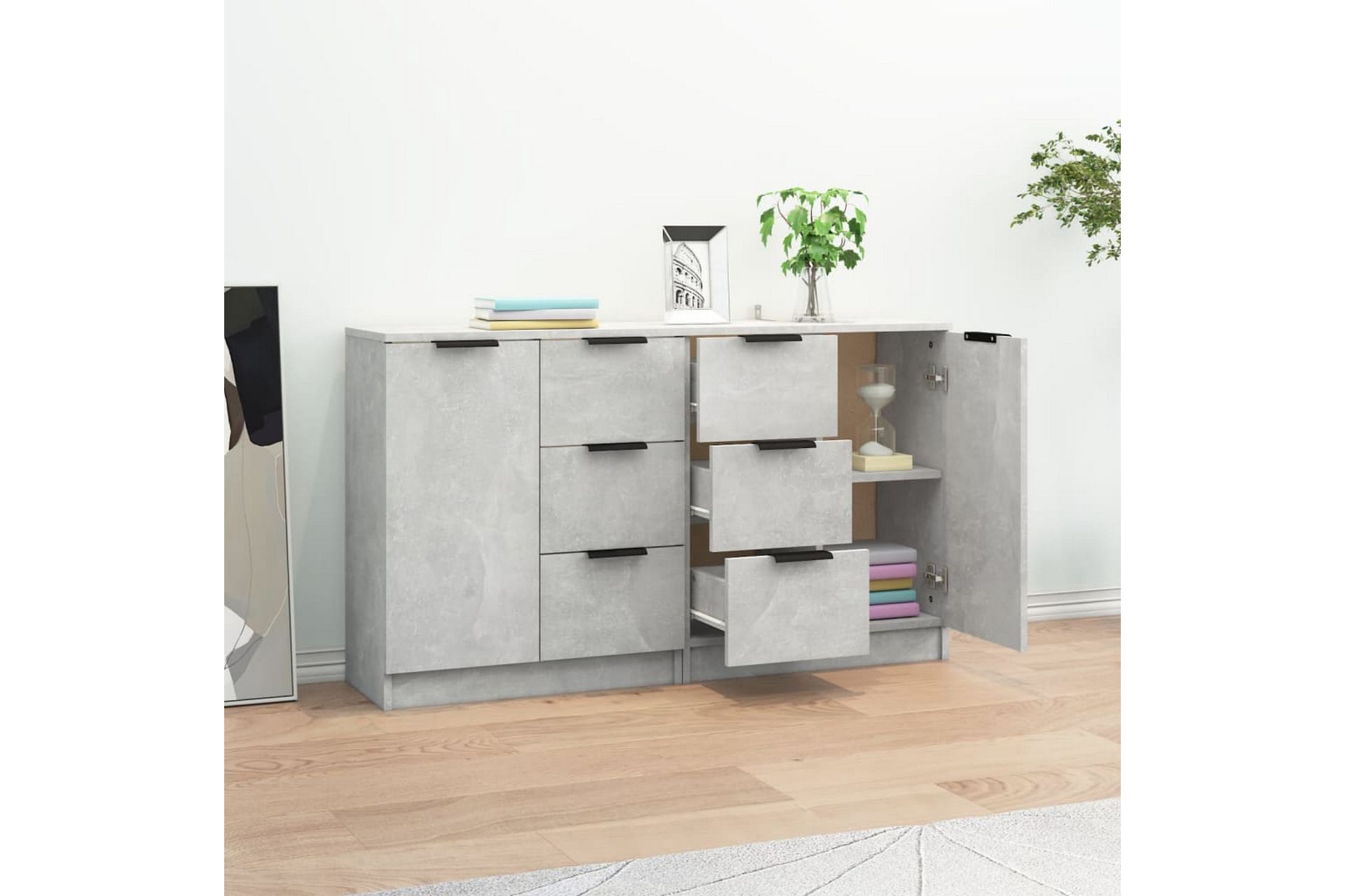 beBasic skænke 2 stk. 60x30x70 cm konstrueret træ betongrå - GrÃ¥ - Opbevaring - Opbevaringsmøbler - Skænke & sideboards