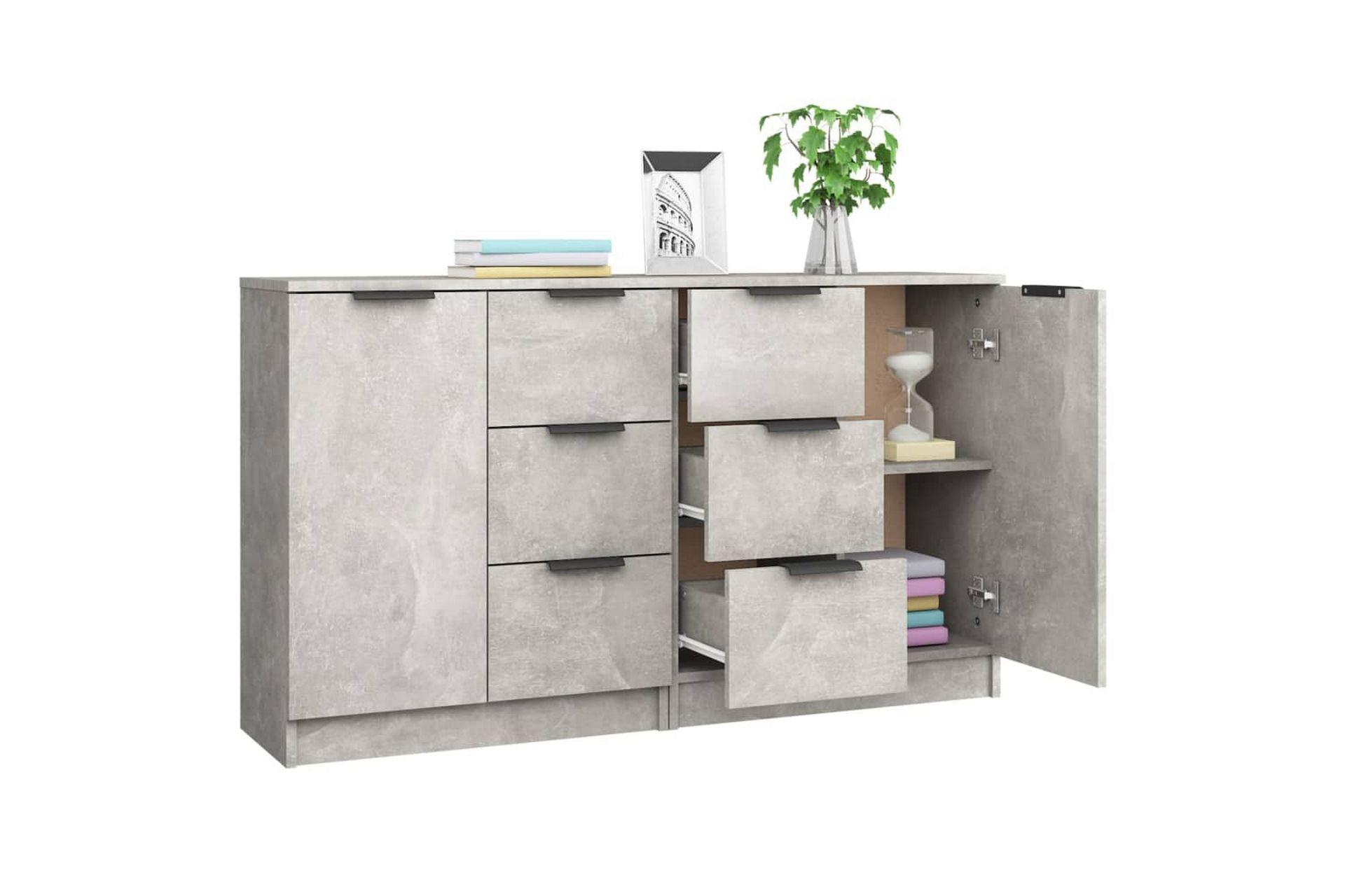 beBasic skænke 2 stk. 60x30x70 cm konstrueret træ betongrå - GrÃ¥ - Opbevaring - Opbevaringsmøbler - Skænke & sideboards