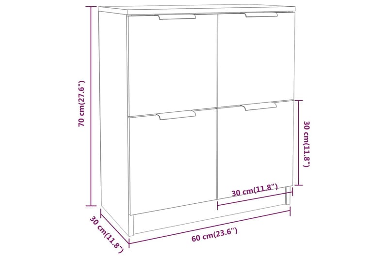 beBasic skænke 2 stk. 60x30x70 cm konstrueret træ brun egetræsfarve - Brun - Skænke & sideboards