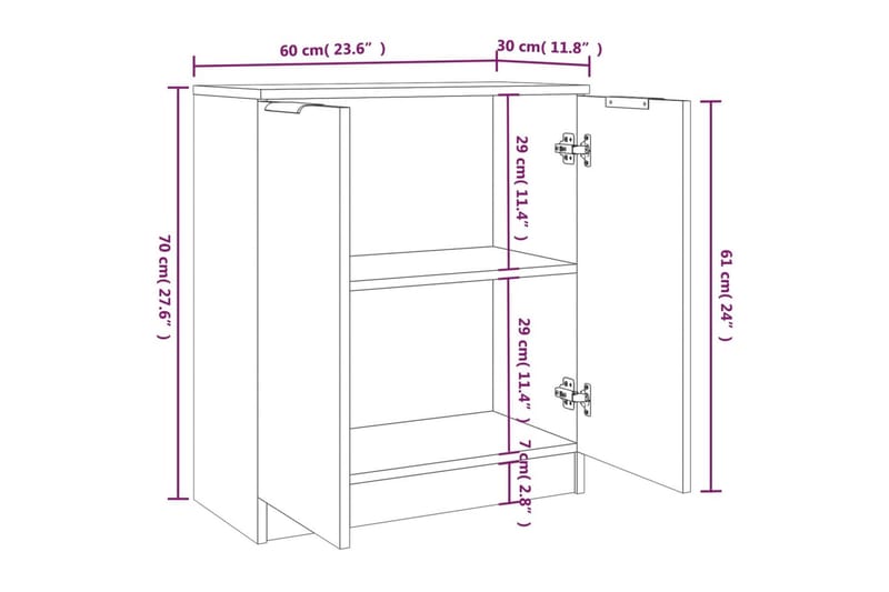 beBasic skænke 2 stk. 60x30x70 cm konstrueret træ brun egetræsfarve - Brun - Skænke & sideboards