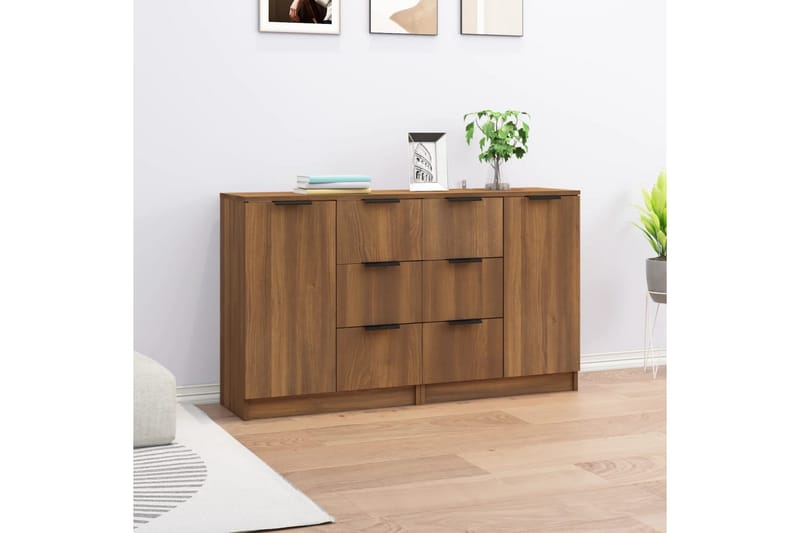 beBasic skænke 2 stk. 60x30x70 cm konstrueret træ brun egetræsfarve - Brun - Skænke & sideboards