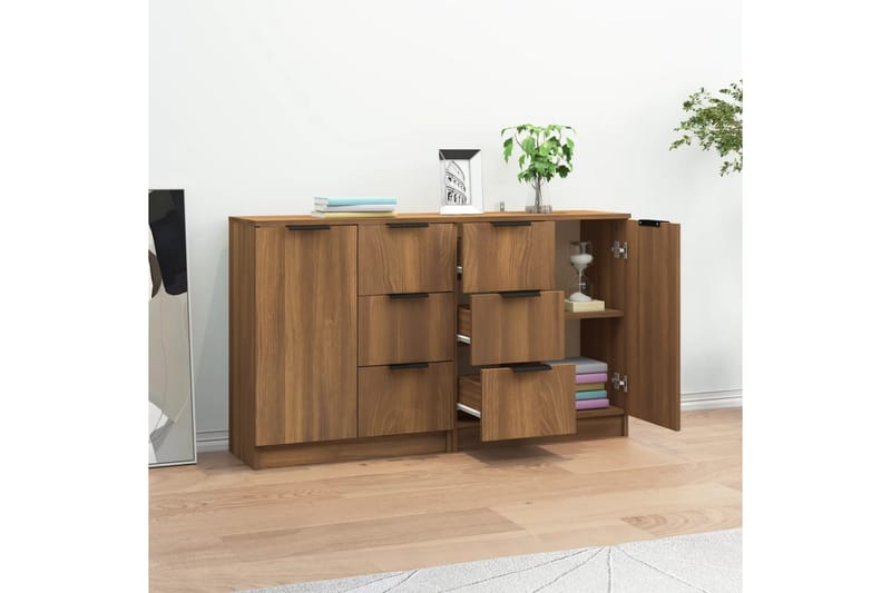 beBasic skænke 2 stk. 60x30x70 cm konstrueret træ brun egetræsfarve - Brun - Skænke & sideboards