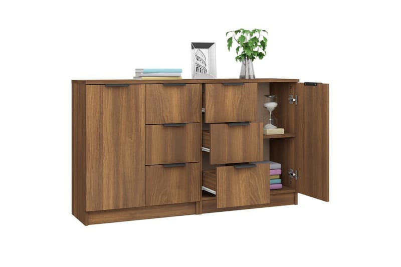 beBasic skænke 2 stk. 60x30x70 cm konstrueret træ brun egetræsfarve - Brun - Skænke & sideboards