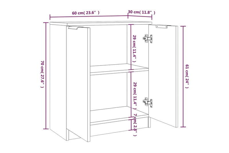 beBasic skænke 2 stk. 60x30x70 cm konstrueret træ hvid højglans - Hvid - Skænke & sideboards