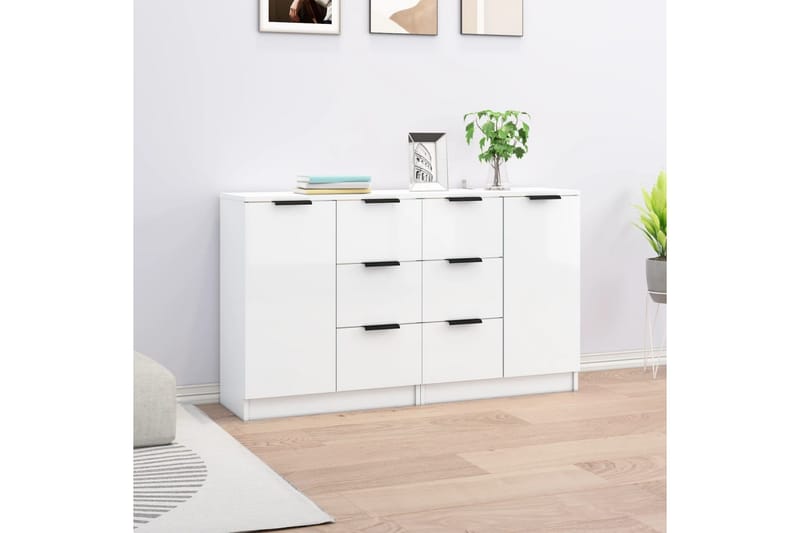 beBasic skænke 2 stk. 60x30x70 cm konstrueret træ hvid højglans - Hvid - Skænke & sideboards