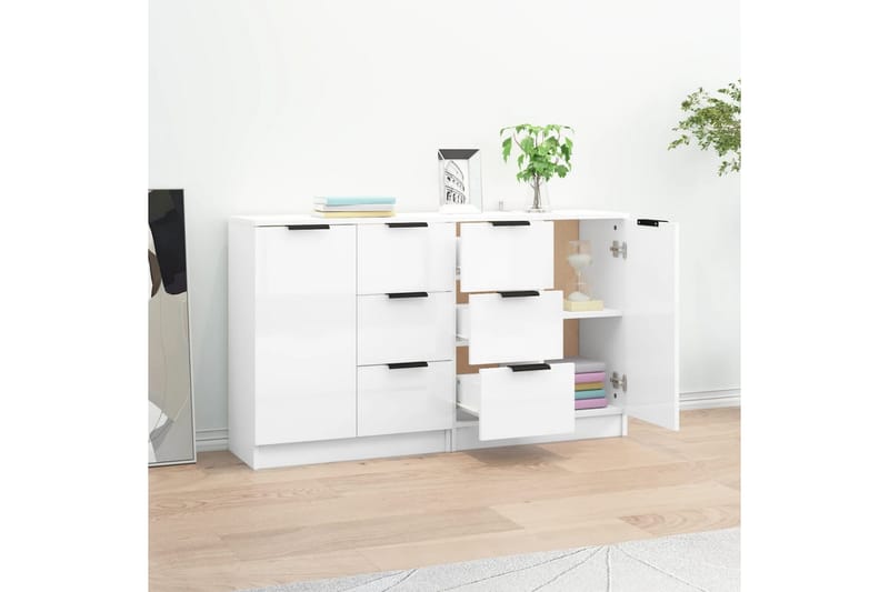 beBasic skænke 2 stk. 60x30x70 cm konstrueret træ hvid højglans - Hvid - Skænke & sideboards