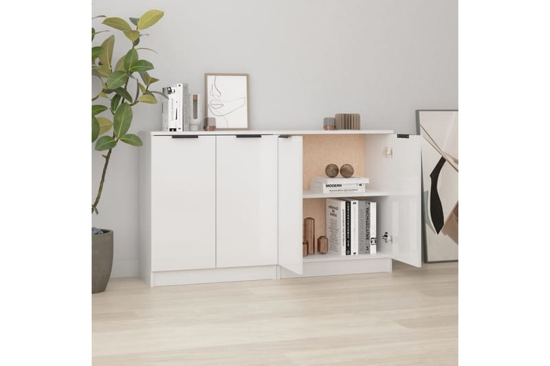 beBasic skænke 2 stk. 60x30x70 cm konstrueret træ hvid højglans - Hvid - Skænke & sideboards