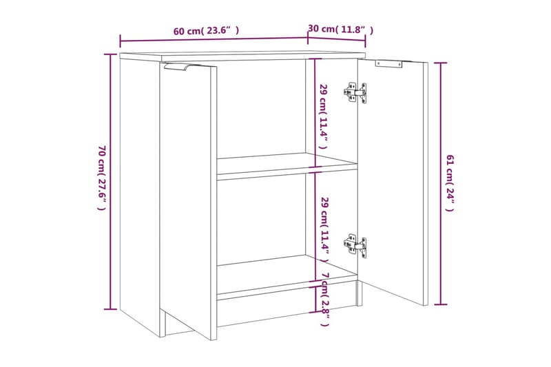 beBasic skænke 2 stk. 60x30x70 cm konstrueret træ hvid - Hvid - Skænke & sideboards