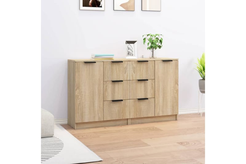 beBasic skænke 2 stk. 60x30x70 cm konstrueret træ sonoma-eg - Brun - Skænke & sideboards