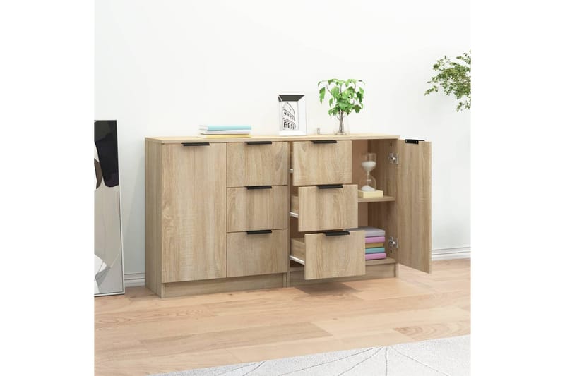 beBasic skænke 2 stk. 60x30x70 cm konstrueret træ sonoma-eg - Brun - Skænke & sideboards