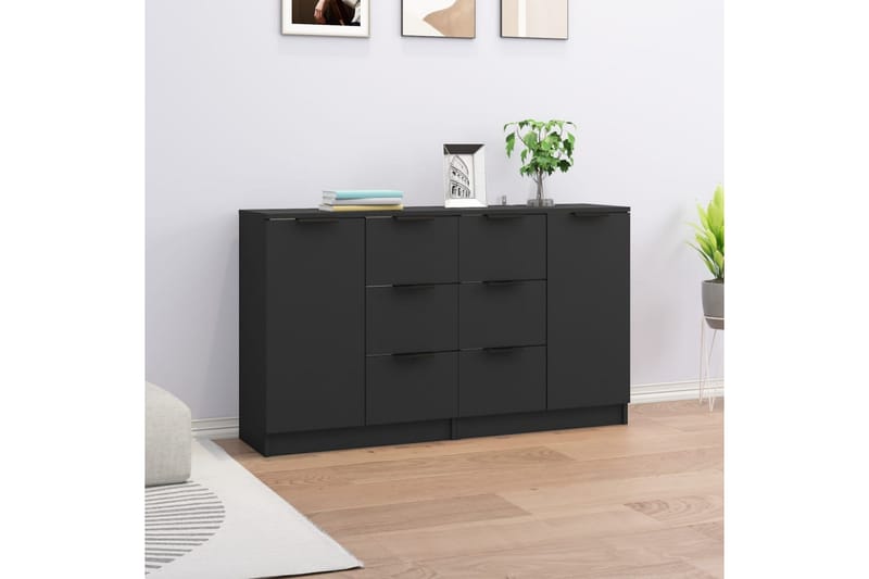 beBasic skænke 2 stk. 60x30x70 cm konstrueret træ sort - Sort - Skænke & sideboards