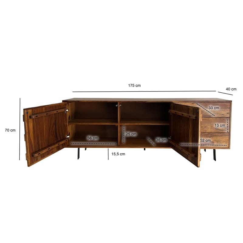 Belino skænk 175 cm industriel stil - varm brun og sort - Opbevaring - Opbevaringsmøbler - Skænke & sideboards