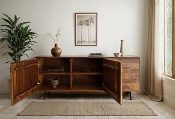 Belino skænk 175 cm industriel stil - varm brun og sort - Opbevaring - Opbevaringsmøbler - Skænke & sideboards