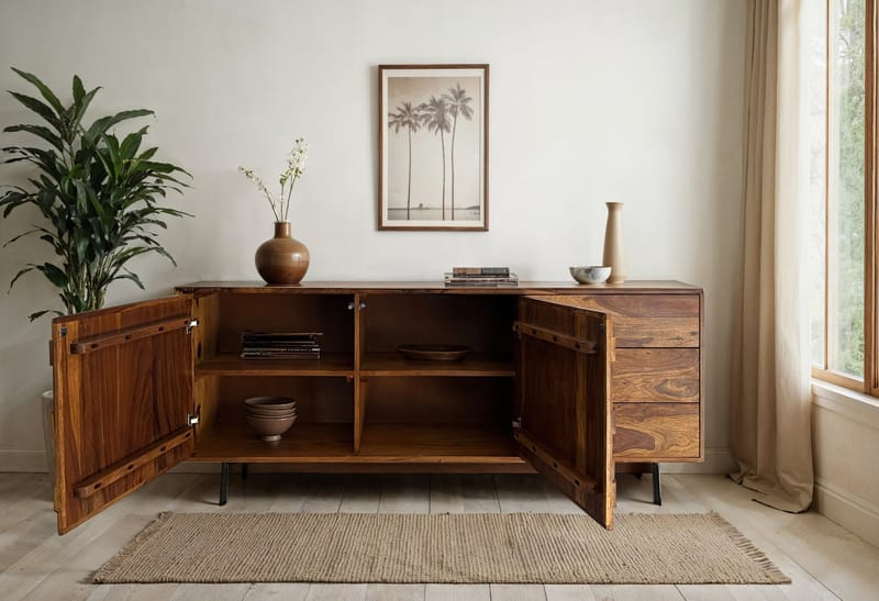 Belino skænk 175 cm industriel stil - varm brun og sort - Opbevaring - Opbevaringsmøbler - Skænke & sideboards