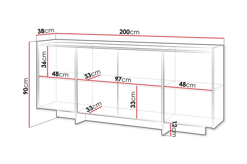 Bellia Skænk 200x38 cm - Brun - Opbevaring - Opbevaringsmøbler - Skænke & sideboards
