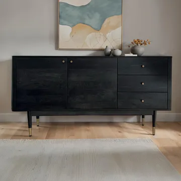 Beluna Skænk 160 cm - dyb sort med guldfarvede detaljer - Opbevaring - Opbevaringsmøbler - Skænke & sideboards