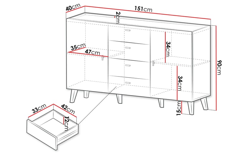 Betsi Skænk 151x40 cm - Opbevaring - Opbevaringsmøbler - Skænke & sideboards