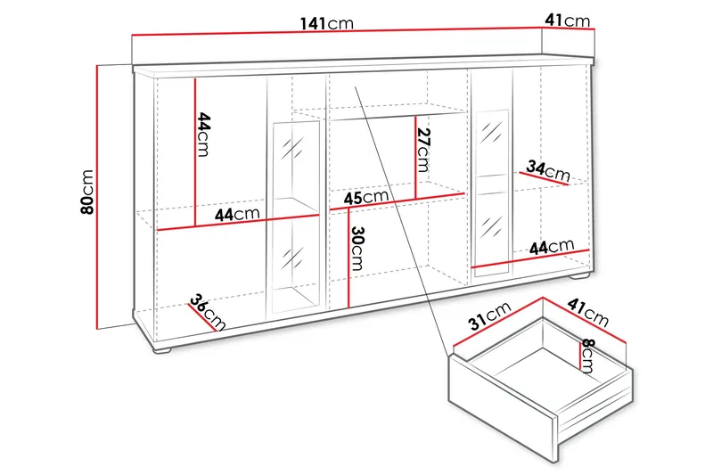 Bunta Skænk 141x41 cm - Sort Og Hvid - Opbevaring - Opbevaringsmøbler - Skænke & sideboards