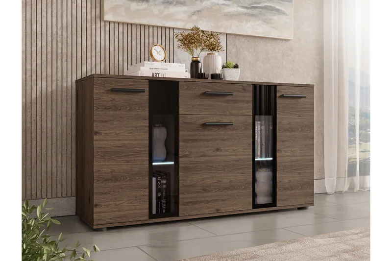 Bunta Skænk 141x41 cm, Sort Og Hvid