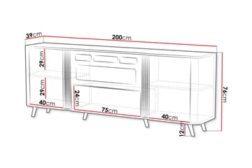 Clement Kommode 200 cm - Sort - Boligtilbehør - Pejse - Pejs uden skorsten - Elpejse