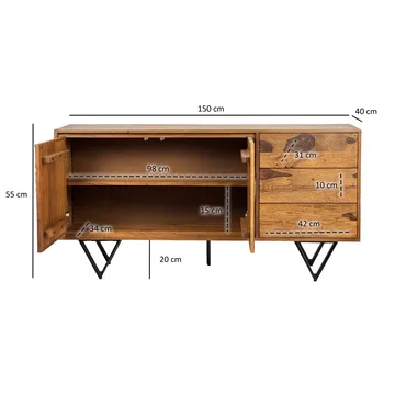 Corena skænk 150 cm - naturbrun med flerfarvede fronter i stenlook og sorte ben - Opbevaring - Opbevaringsmøbler - Skænke & sideboards