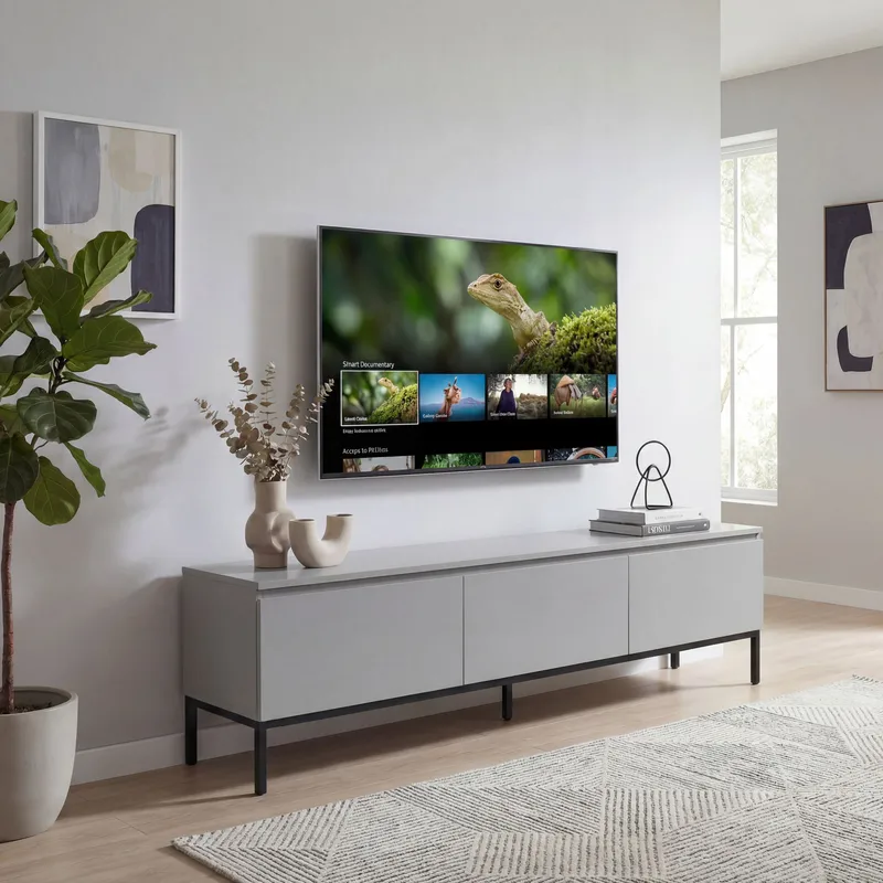 Dorvik TV-bænk 150 cm med 3 skuffer - lysegrå og sort - Opbevaring - Opbevaringsmøbler - Skænke & sideboards