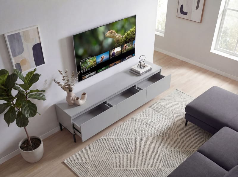Dorvik TV-bænk 150 cm med 3 skuffer - lysegrå og sort - Opbevaring - Opbevaringsmøbler - Skænke & sideboards