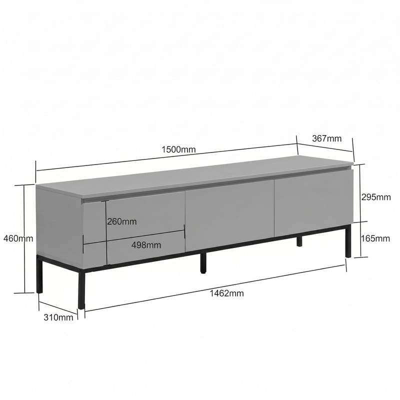 Dorvik TV-bænk 150 cm med 3 skuffer - lysegrå og sort - Opbevaring - Opbevaringsmøbler - Skænke & sideboards