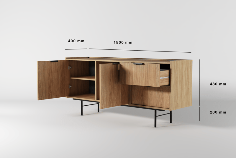 Dravo Skænk 68x150 cm - Naturlig hickory - Opbevaring - Opbevaringsmøbler - Skænke & sideboards
