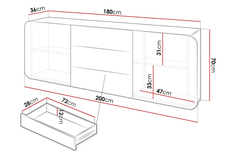 Duartina Skænk 200x36 cm - Beige - Opbevaring - Opbevaringsmøbler - Skænke & sideboards