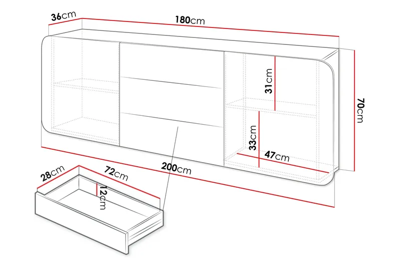 Duartina Skænk 200x36 cm - Beige - Opbevaring - Opbevaringsmøbler - Skænke & sideboards