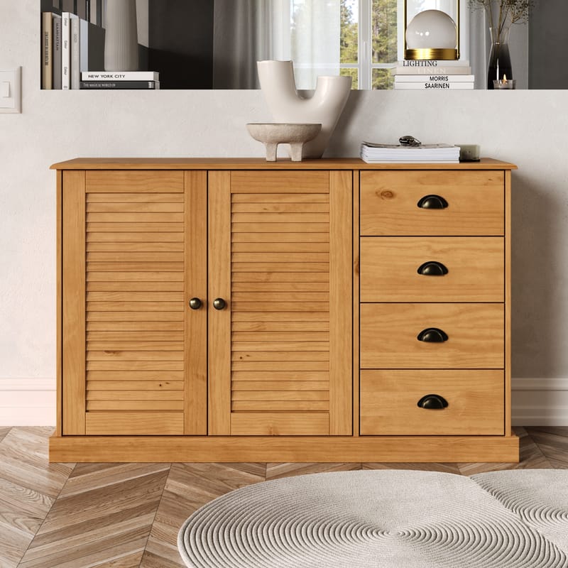 Edith skænk 125x80 cm - Bejdset/Vokset naturligt fyrretræ - Opbevaring - Opbevaringsmøbler - Skænke & sideboards
