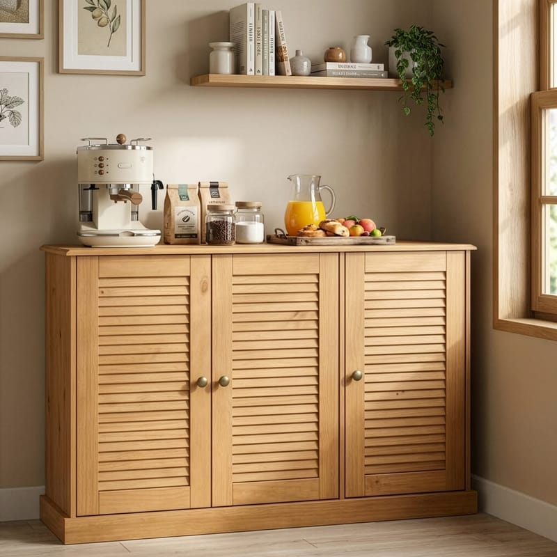 Edith skænk 125x80 cm - Bejdset/vokset naturligt fyrretræ - Opbevaring - Opbevaringsmøbler - Skænke & sideboards