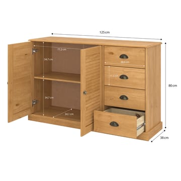 Edith skænk 125x80 cm - Bejdset/Vokset naturligt fyrretræ - Opbevaring - Opbevaringsmøbler - Skænke & sideboards