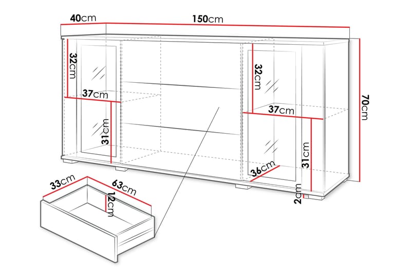 Gammel Skænk 150x40 cm - Brun - Opbevaring - Opbevaringsmøbler - Skænke & sideboards
