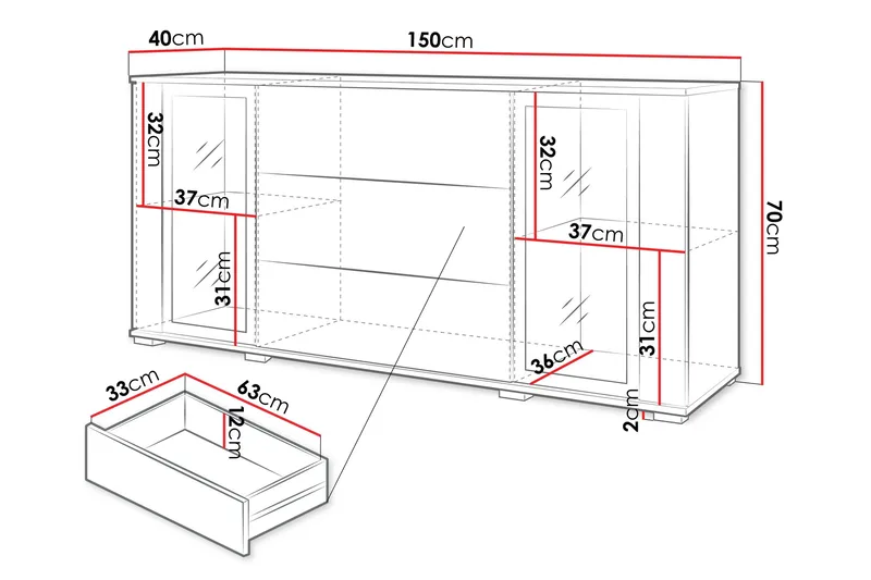 Gammel Skænk 150x40 cm - Brun/Hvid - Opbevaring - Opbevaringsmøbler - Skænke & sideboards