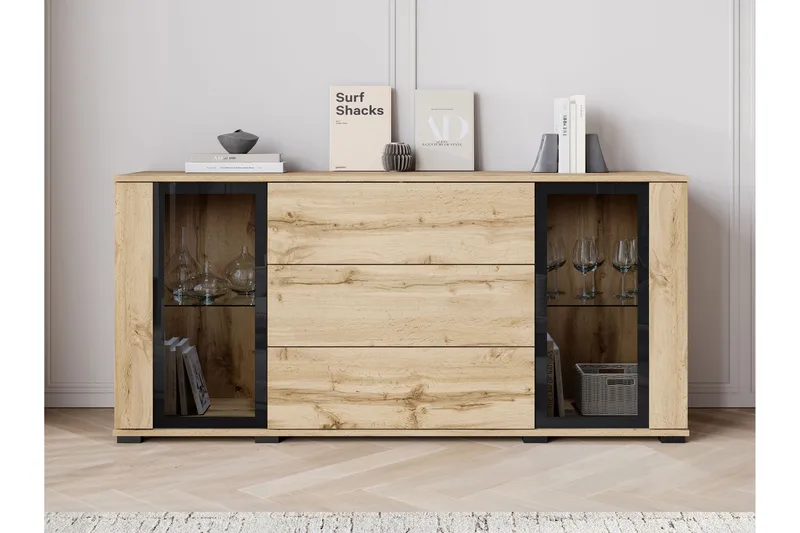 Gammel Skænk 150x40 cm, Brun/Sort