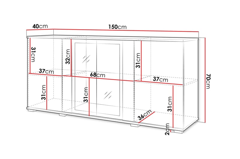 Gammel Skænk 150x40 cm - Hvid/Pink - Opbevaring - Opbevaringsmøbler - Skænke & sideboards