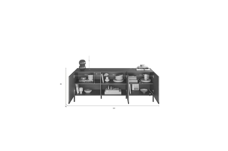 Hawell Skænk 181 cm - Grå - Opbevaring - Opbevaringsmøbler - Skænke & sideboards