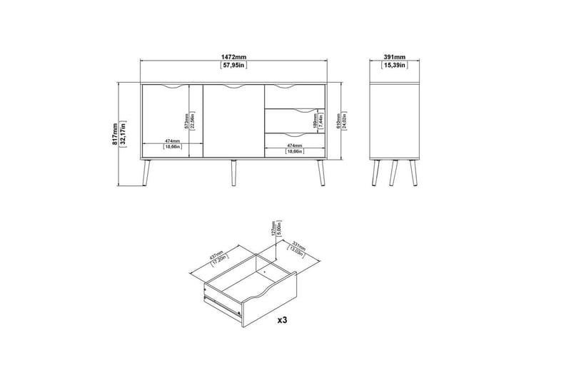 Hostafranc Skænk 147,2x39,1 cm - Natur - Opbevaring - Opbevaringsmøbler - Skænke & sideboards