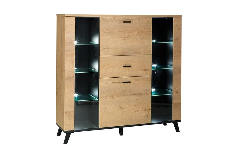 John skænk 131x40x131 cm, Beige / Sort / Brun
