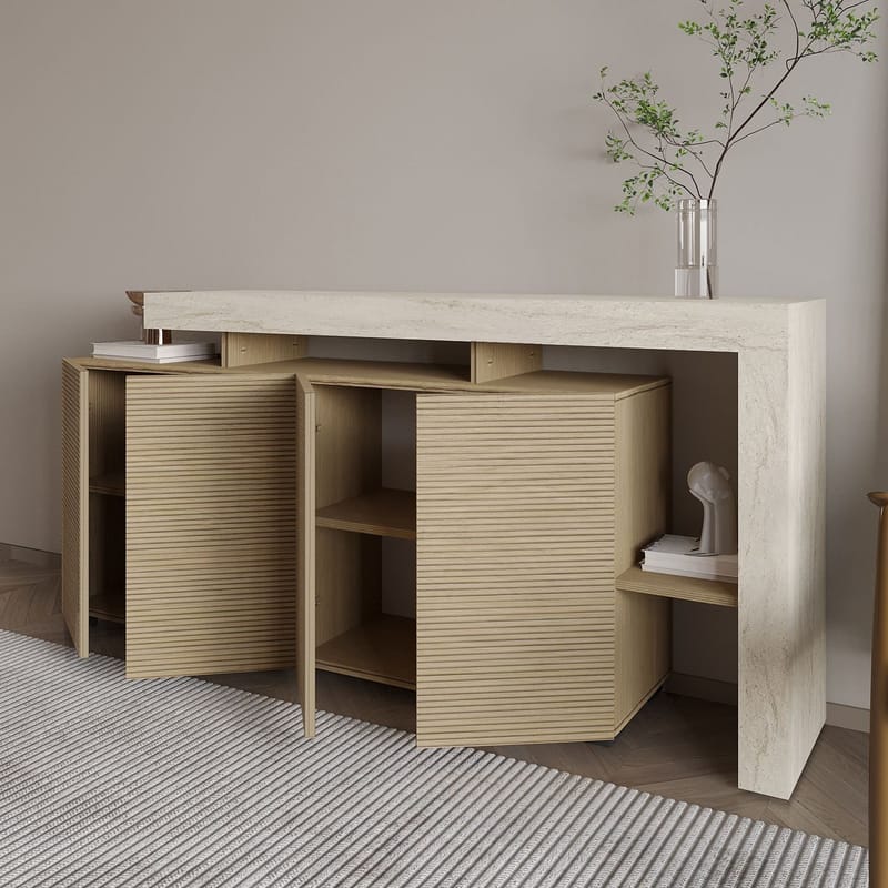 Jurukovo Konsol 170x80x35 cm - Travertin og varm eg - Opbevaring - Opbevaringsmøbler - Skænke & sideboards