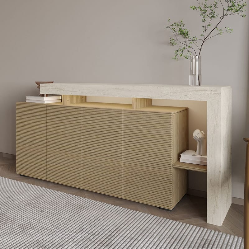 Jurukovo Konsol 170x80x35 cm - Travertin og varm eg - Opbevaring - Opbevaringsmøbler - Skænke & sideboards