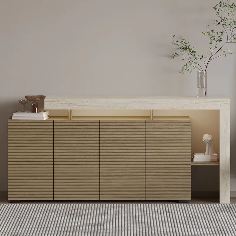 Jurukovo Konsol 170x80x35 cm - Travertin og varm eg - Opbevaring - Opbevaringsmøbler - Skænke & sideboards