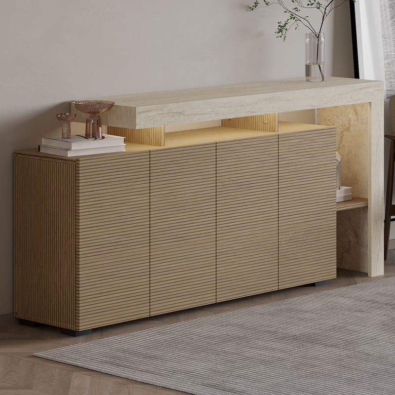 Jurukovo Konsol 170x80x35 cm - Travertin og varm eg - Opbevaring - Opbevaringsmøbler - Skænke & sideboards