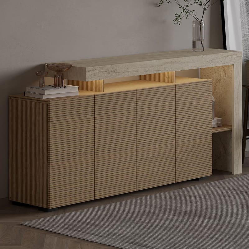 Jurukovo Konsol 170x80x35 cm - Travertin og varm eg - Opbevaring - Opbevaringsmøbler - Skænke & sideboards