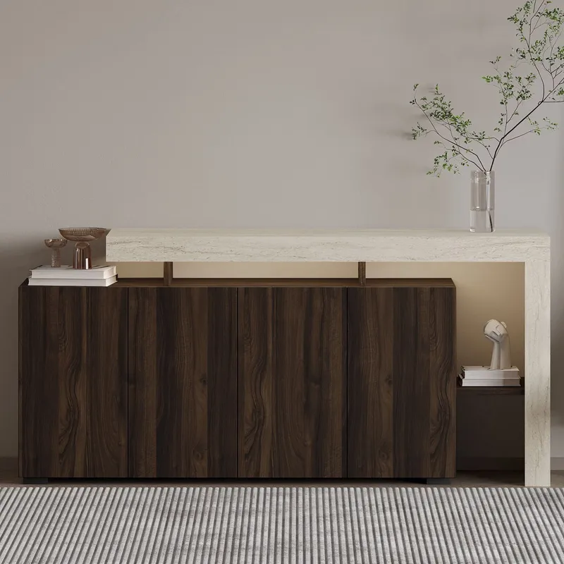 Jurukovo Konsol 170x80x35 cm - Travertine og Walnut - Opbevaring - Opbevaringsmøbler - Skænke & sideboards